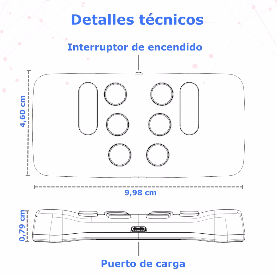Ver: Dibujo técnico del Hable One visto de frente y desde la parte inferior con sus medidas.