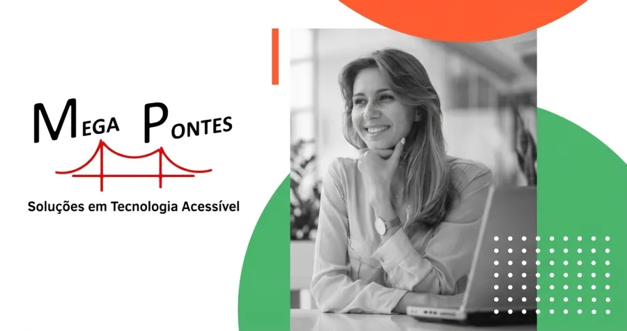 Asistente sonriendo junto al logotipo de MegaPontes