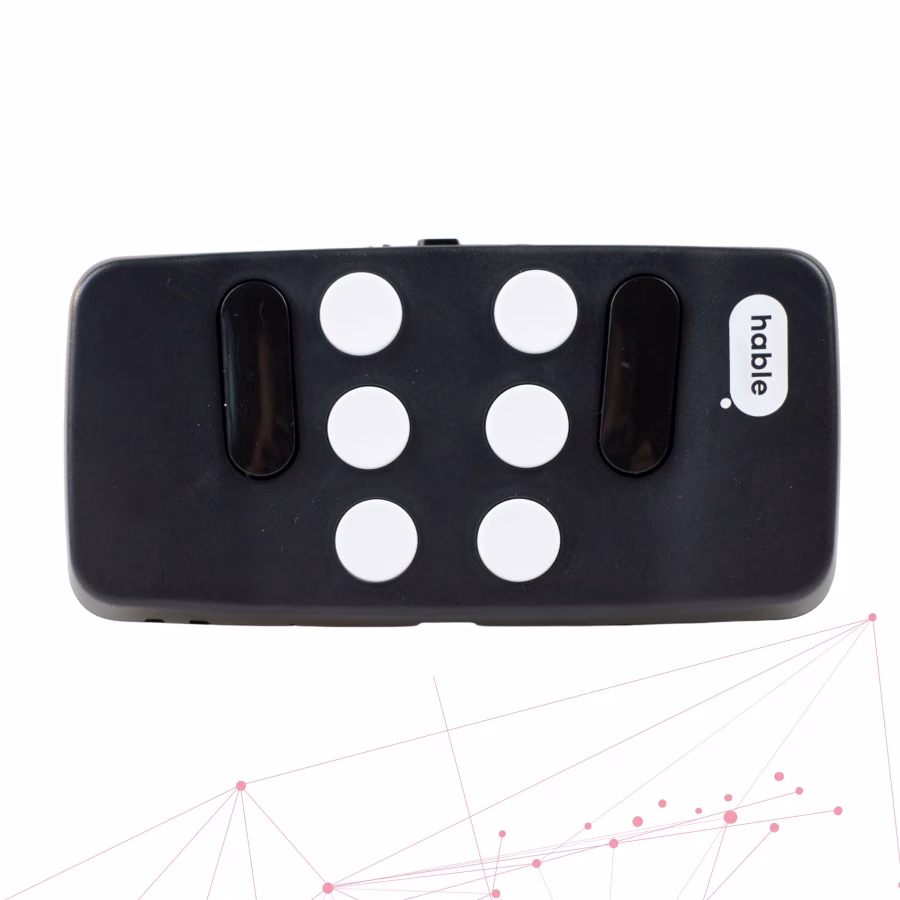 Teclado Braille de bolsillo Hable One con conexión Bluetooth, color negro, teclas blancas